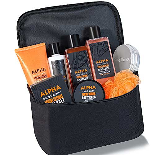 Gift Basket for Men - Mens Bath Set, Citrus Scented Men Body Wash Set, 9-Piec...