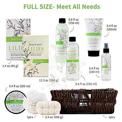 Gift Baskets for Women, Body & Earth Spa Basket Gifts for Women, Lily 10pc Sp...