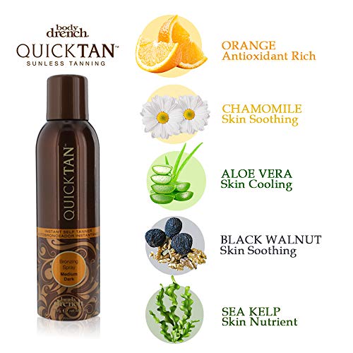 Body Drench Quick Tan Instant Self-Tanner, Bronzing Spray, Medium Dark, 6 oz