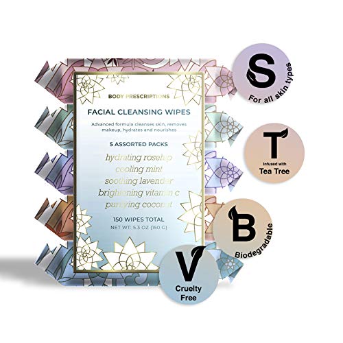 Body Prescriptions Facial Wipe Set- 5 Packs of Face Wipes, Makeup Removing Wi...