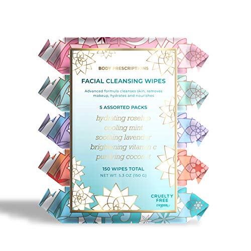 Body Prescriptions Facial Wipe Set- 5 Packs of Face Wipes, Makeup Removing Wi...