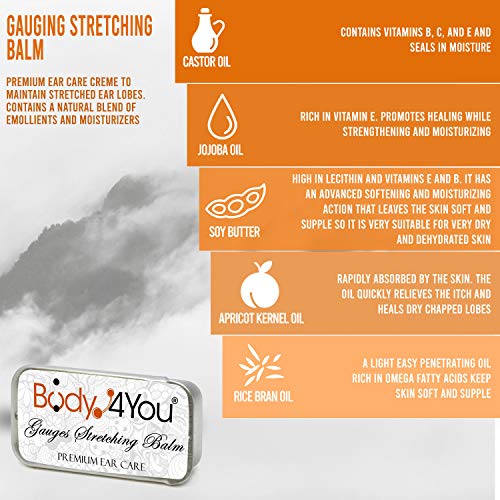 BodyJ4You 73PC Gauges Kit Ear Stretching Aftercare Balm 14G-00G Black White A...