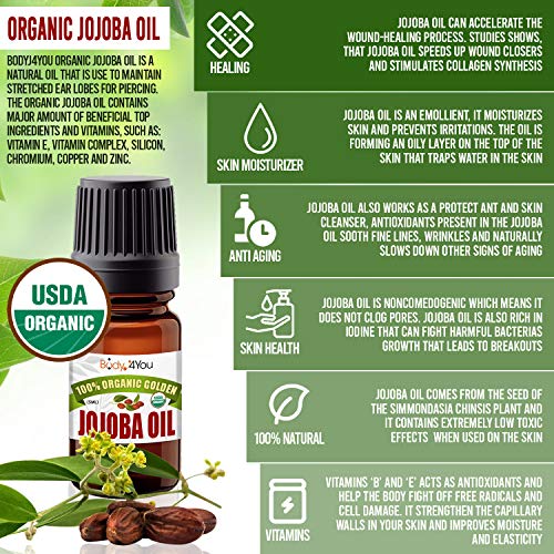 BodyJ4You Jojoba Oil Golden (10ml) Organic Stretched Ear Lobe Natural Afterca...