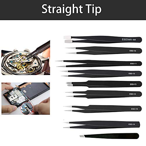 BOENFU Precision Tweezers Kit 12 Pack, Needle Nose, Pointed, Curved, Flat Tip...