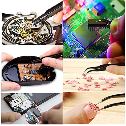 BOENFU Precision Tweezers Kit 12 Pack, Needle Nose, Pointed, Curved, Flat Tip...