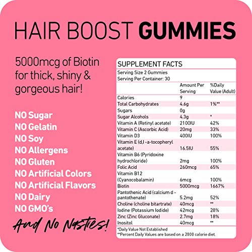 BOLDIFY Biotin Gummies for Healthy Looking Hair Growth (5000 mcg) - Vegan & S...