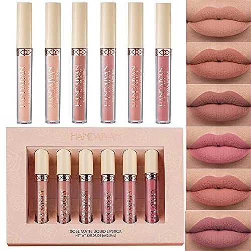 BONNIESTORE 6Pcs Matte Liquid Lipstick Set, 6 Nude Colors Matte liquid Long-L...