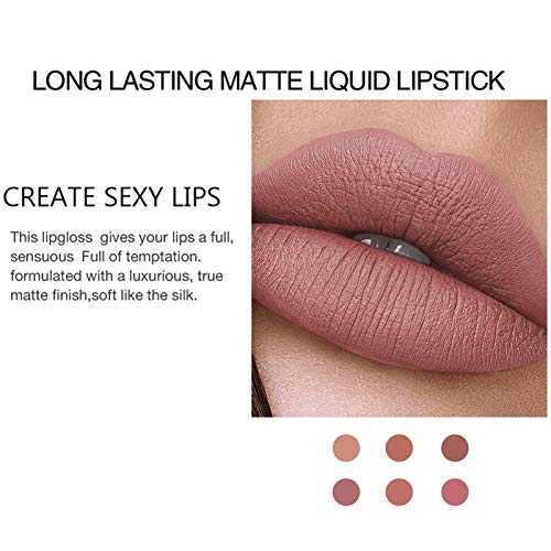 BONNIESTORE 6Pcs Matte Liquid Lipstick Set, 6 Nude Colors Matte liquid Long-L...