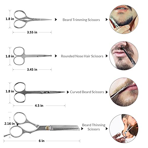 Beard Shaping and Trimming Kit with Mustache Shaving and Nose Hair Scissors, ...
