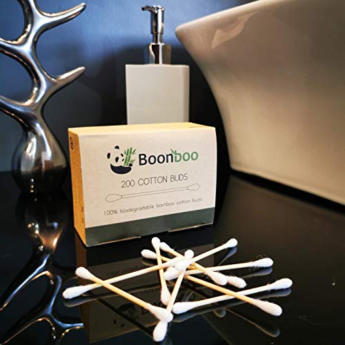 Boonboo Cotton Swabs | 200 Bamboo Cotton Buds | Plastic-Free | Sustainable & ...