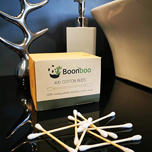 Boonboo Cotton Swabs | 400 Count Bamboo Cotton Buds | Plastic-Free | Biodegra...