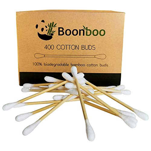 Boonboo Cotton Swabs | 400 Count Bamboo Cotton Buds | Plastic-Free | Biodegra...