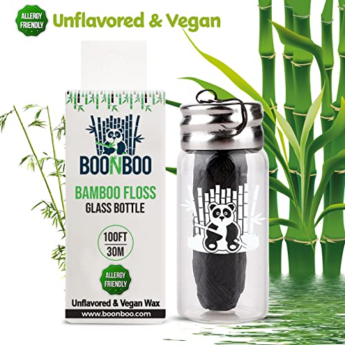 Boonboo Dental Floss | 100FT/30M Bamboo Woven Fiber | Unflavored & Vegan Wax ...