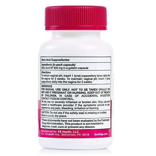 BoriCap Boric Acid Suppositories Contain Only Boric Acid, Gelatin Capsule, He...