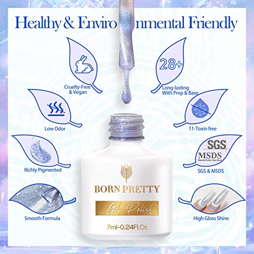 BORN PRETTY Magnetic Gel Polish Set,Auroras Cat Glitter Gel Polish LED Gel Na...