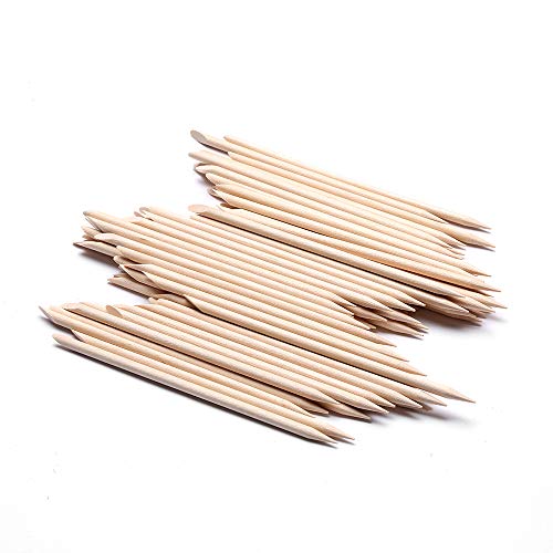 Borogo 100 Pcs Orange Wood Nail Sticks Double Sided Multi Functional Cuticle ...