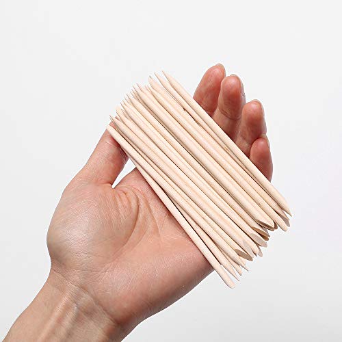 Borogo 100 Pcs Orange Wood Nail Sticks Double Sided Multi Functional Cuticle ...