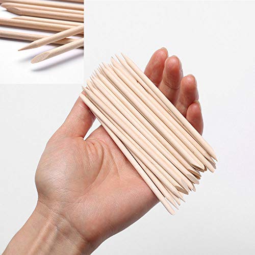 Borogo 100 Pcs Orange Wood Nail Sticks Double Sided Multi Functional Cuticle ...