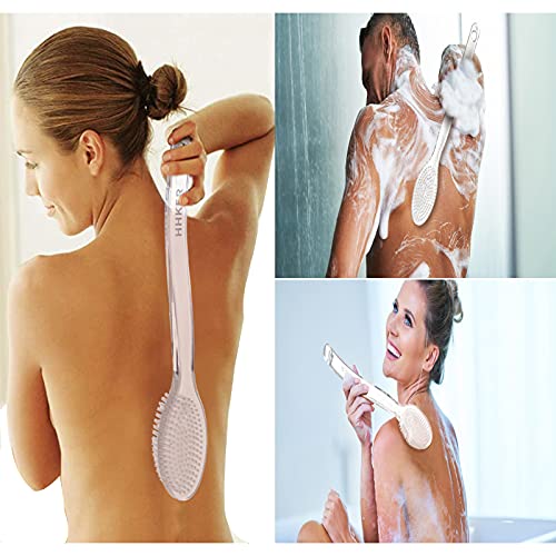 HHKER Comfortable Long-handled Shower Brush, Soft Nylon Body Brush, Gentle Ex...