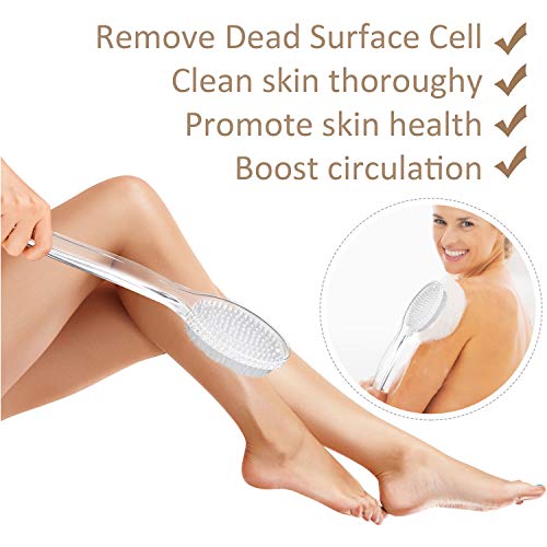 HHKER Comfortable Long-handled Shower Brush, Soft Nylon Body Brush, Gentle Ex...