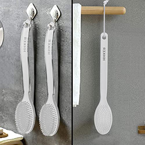 HHKER Comfortable Long-handled Shower Brush, Soft Nylon Body Brush, Gentle Ex...