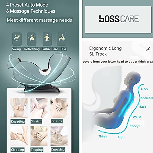 BOSSCARE Small Massage Chairs SL Track Full Body Massage Recliner, Shiatsu Re...