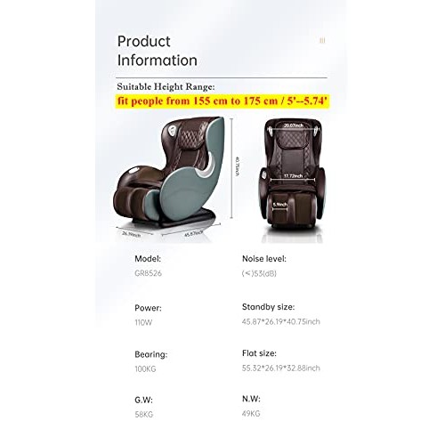 BOSSCARE Small Massage Chairs SL Track Full Body Massage Recliner, Shiatsu Re...