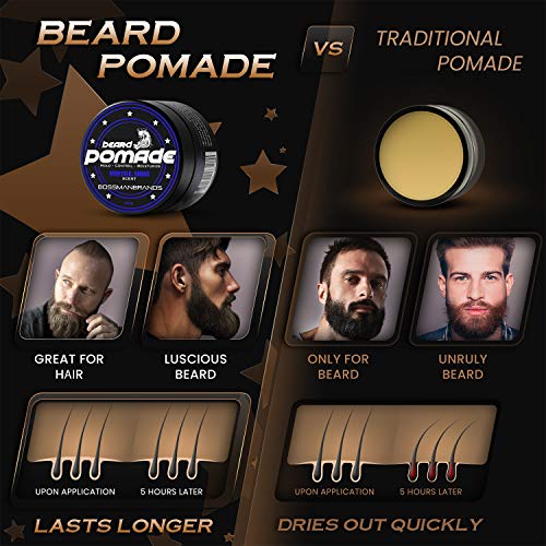 Bossman Hair & Beard Pomade - Moisturizing with Longer Hold and Control - Men...