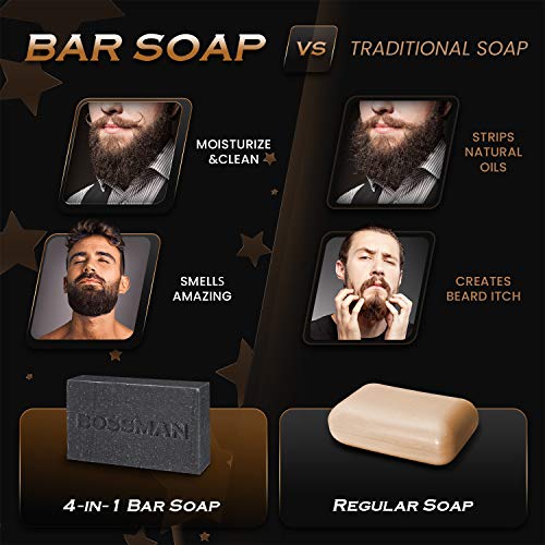 Bossman Men's Bar Soap 4 in 1 Beard Wash, Shampoo, Body Wash and Conditioner,...
