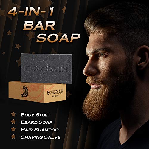 Bossman Men's Bar Soap 4 in 1 Beard Wash, Shampoo, Body Wash and Conditioner,...