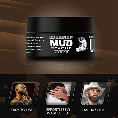 Bossman MUDstache Wax Unscented Mustache Wax - Mustach Grooming Care - Strong...