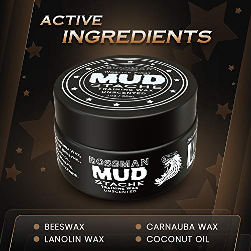 Bossman MUDstache Wax Unscented Mustache Wax - Mustach Grooming Care - Strong...