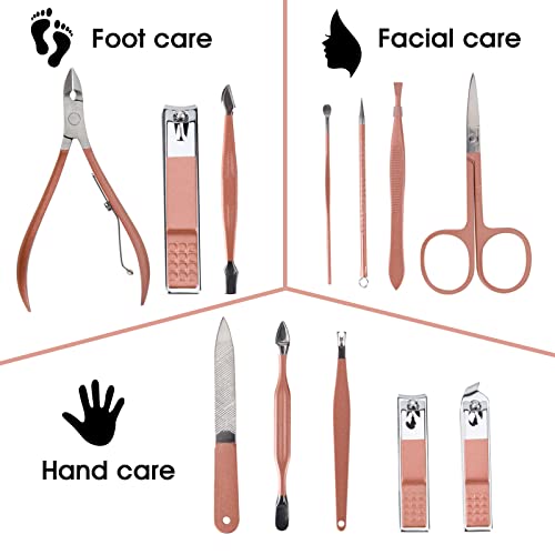 Nail Clippers and Beauty Tool Portable Set, Rose Gold Martensitic Stainless S...