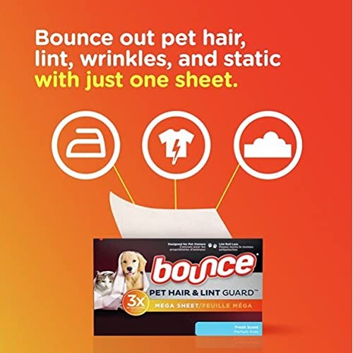 Bounce Pet Fresh Dryer Sheets - Pet Hair & Lint Guard - Mega Sheet - One (1) ...