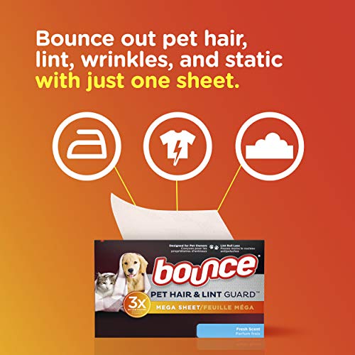 Bounce Pet Hair and Lint Guard Mega Dryer Sheets for Laundry, Fabric Softener...