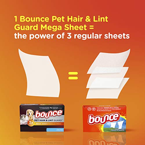 Bounce Pet Hair and Lint Guard Mega Dryer Sheets for Laundry, Fabric Softener...