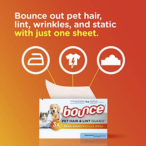 Bounce Pet Hair and Lint Guard Mega Dryer Sheets for Laundry, Fabric Softener...