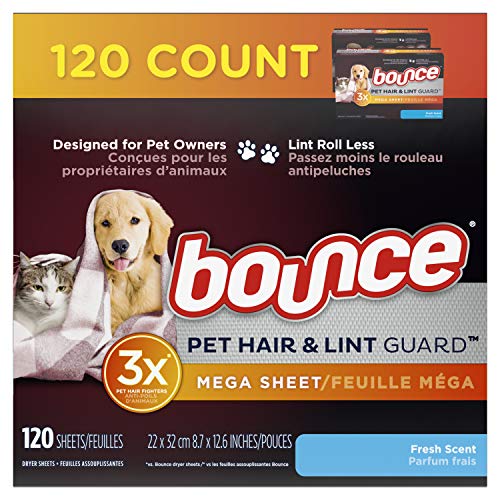 Bounce Pet Hair and Lint Guard Mega Dryer Sheets for Laundry, Fabric Softener...