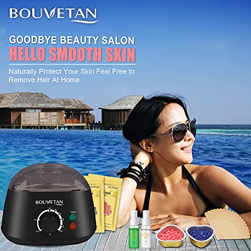 Waxing Kit for Women Men, Bouvetan Wax Warmer for Hair Removal with 14oz Hard...