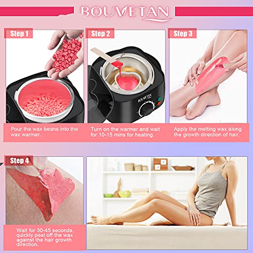 Waxing Kit for Women Men, Bouvetan Wax Warmer for Hair Removal with 14oz Hard...
