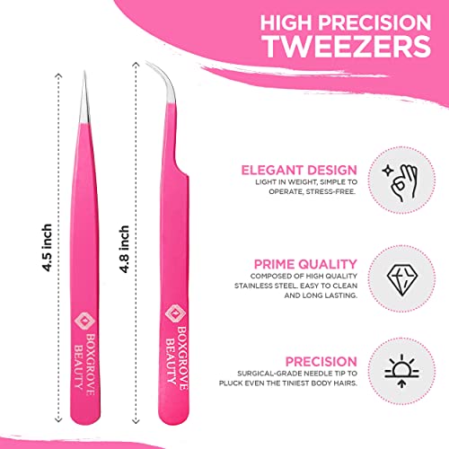 Lash Tweezers, Pack of 2 Stainless Steel Tweezers for Eyelash Extensions | St...