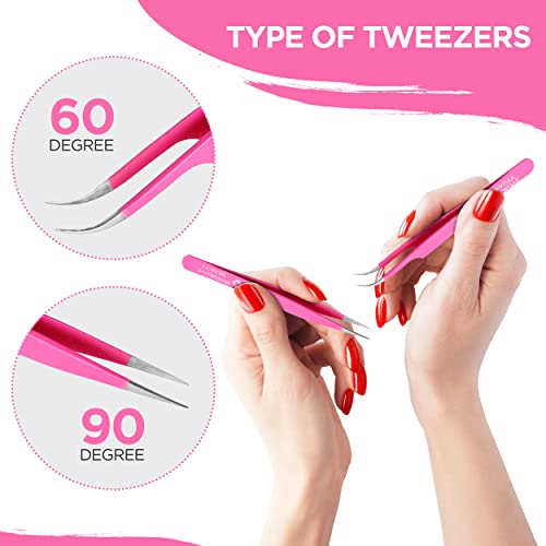 Lash Tweezers, Pack of 2 Stainless Steel Tweezers for Eyelash Extensions | St...