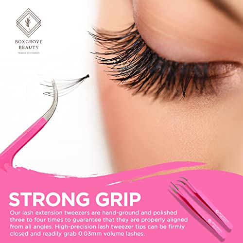 Lash Tweezers, Pack of 2 Stainless Steel Tweezers for Eyelash Extensions | St...