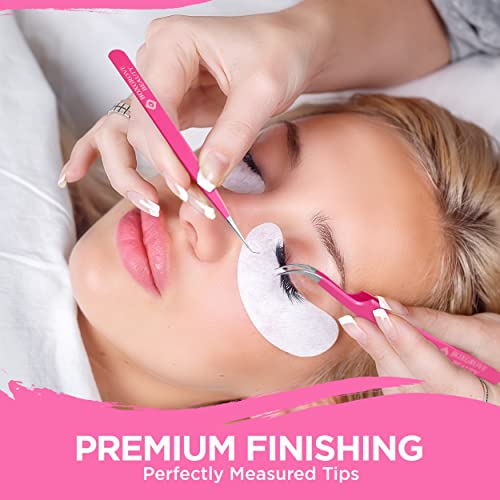 Lash Tweezers, Pack of 2 Stainless Steel Tweezers for Eyelash Extensions | St...