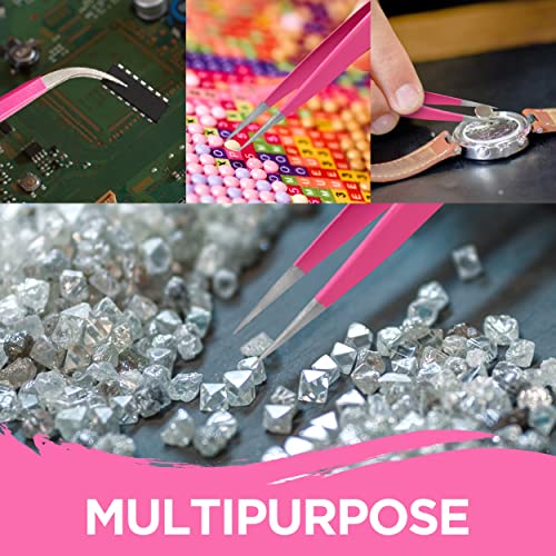 Lash Tweezers, Pack of 2 Stainless Steel Tweezers for Eyelash Extensions | St...