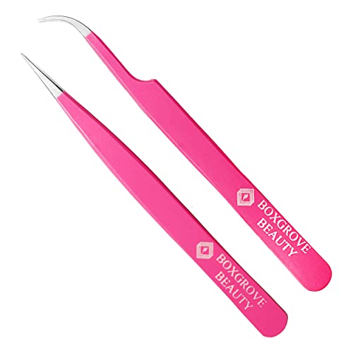 Lash Tweezers, Pack of 2 Stainless Steel Tweezers for Eyelash Extensions | St...
