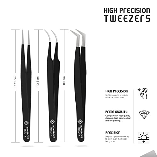 Lash Tweezers, Pack of 3 Stainless Steel Tweezers For Eyelash Extension | Str...