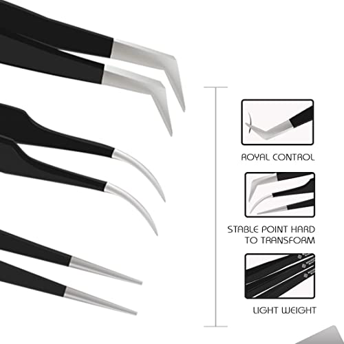 Lash Tweezers, Pack of 3 Stainless Steel Tweezers For Eyelash Extension | Str...