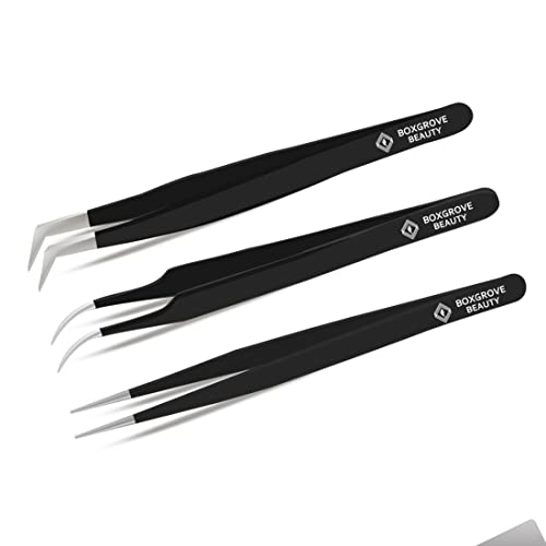 Lash Tweezers, Pack of 3 Stainless Steel Tweezers For Eyelash Extension | Str...