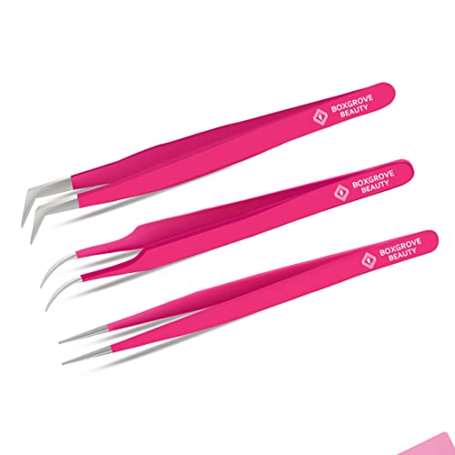 Lash Tweezers, Pack of 3 Stainless Steel Tweezers For Eyelash Extension | Str...